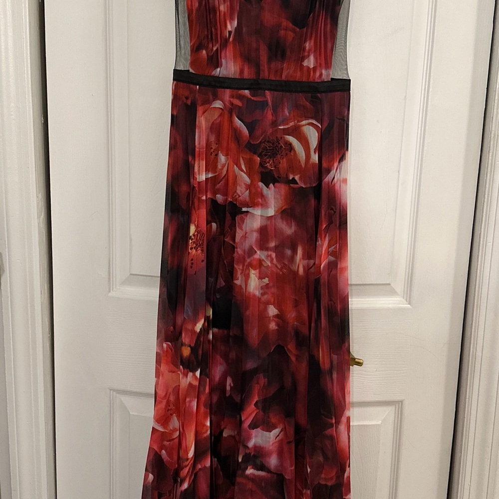 Bebe Red and Black Floral Maxi Gown